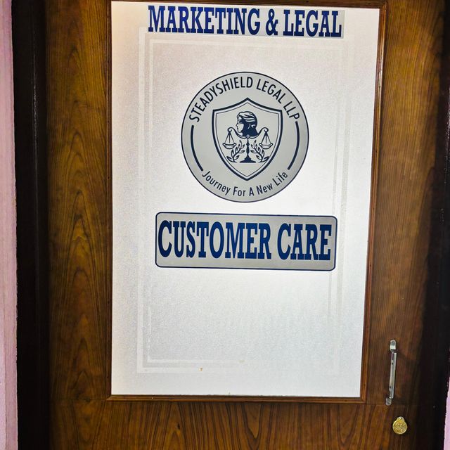 The Marketing & Legal and Customer Care door, marked with the Steadyshield Legal LLP seal.